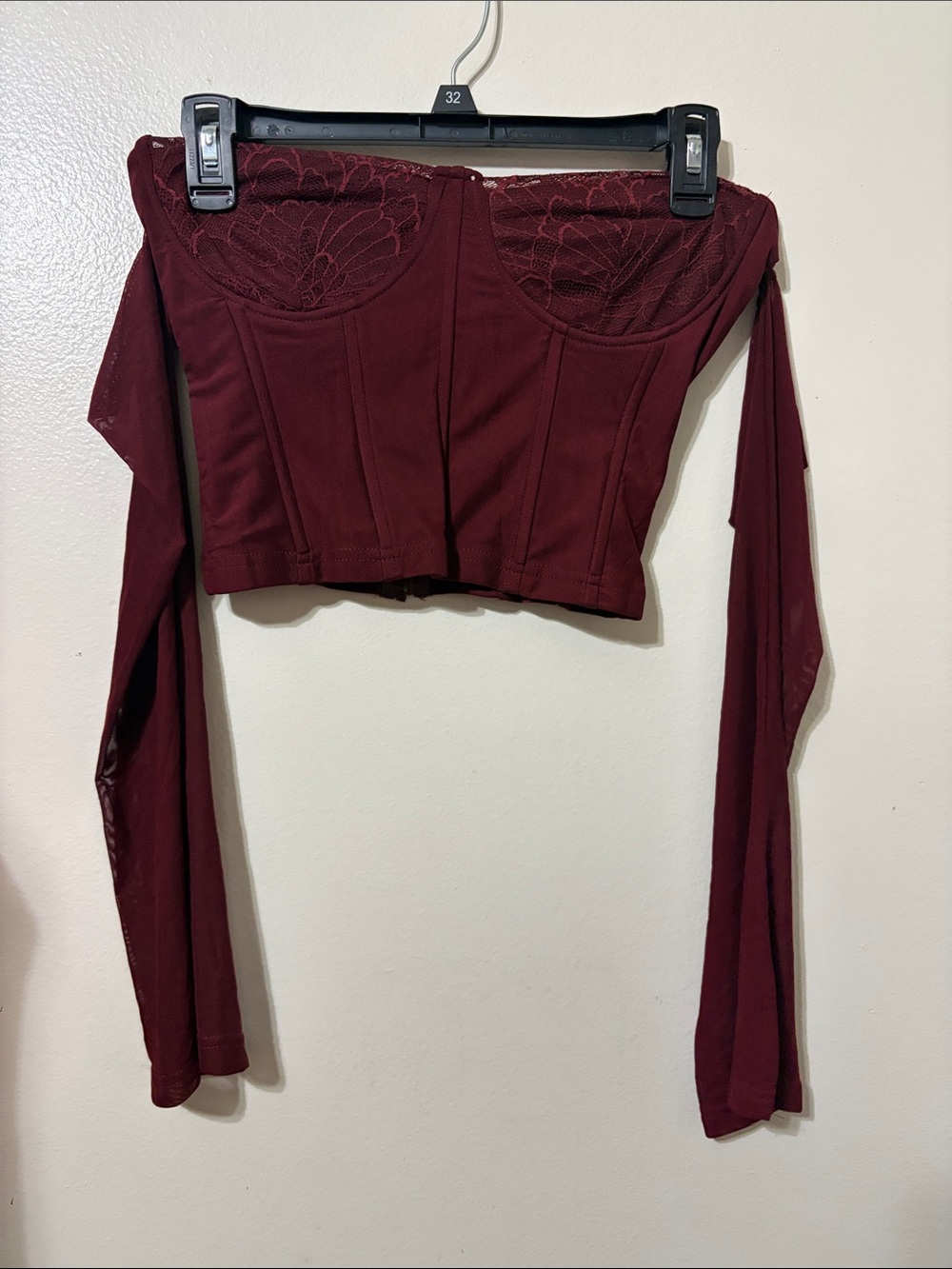 Hot Topic Burgundy Off-Shoulder Bustier Crop Top